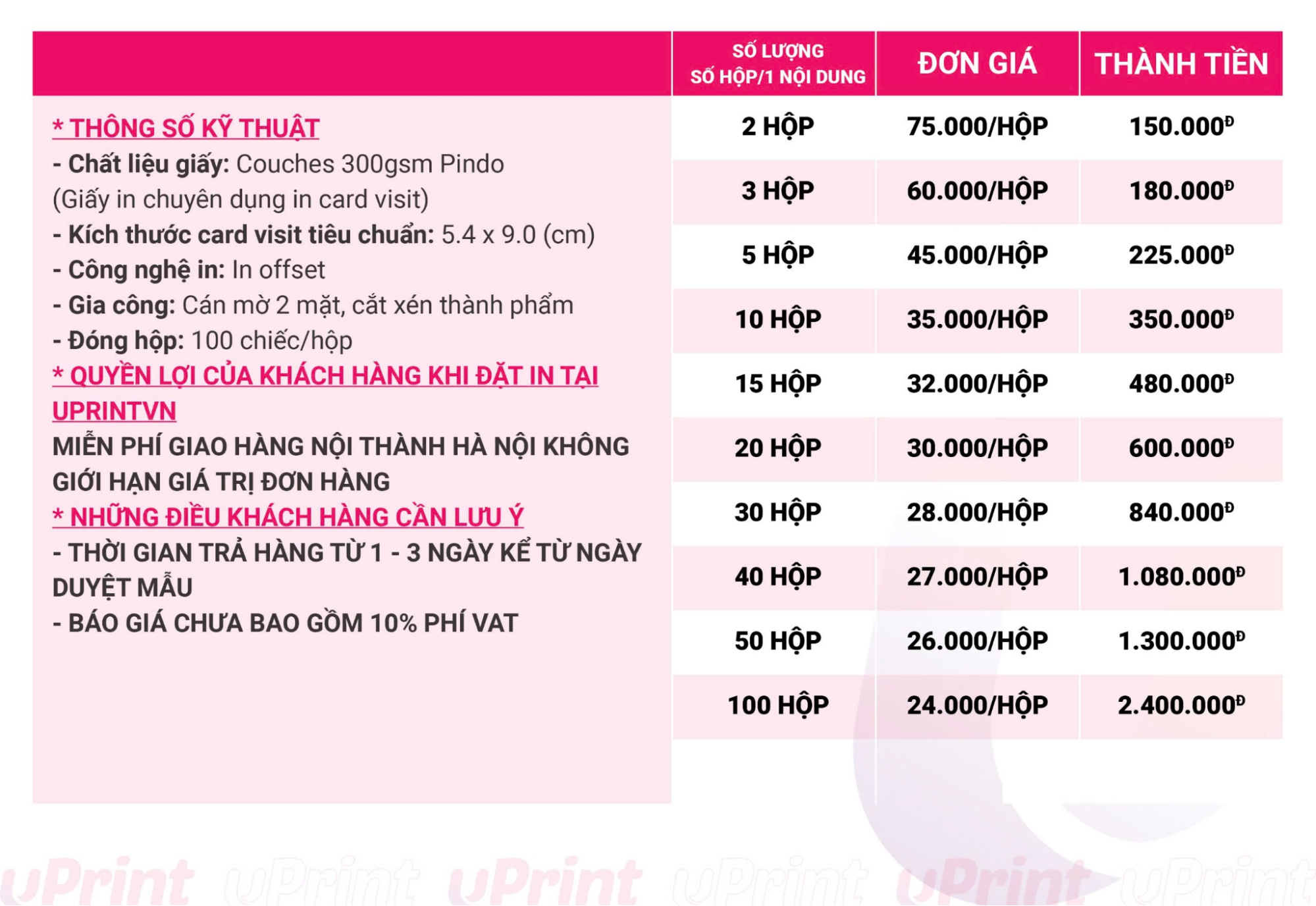 [Cập nhật] Bảng giá in name card tại uPrint 