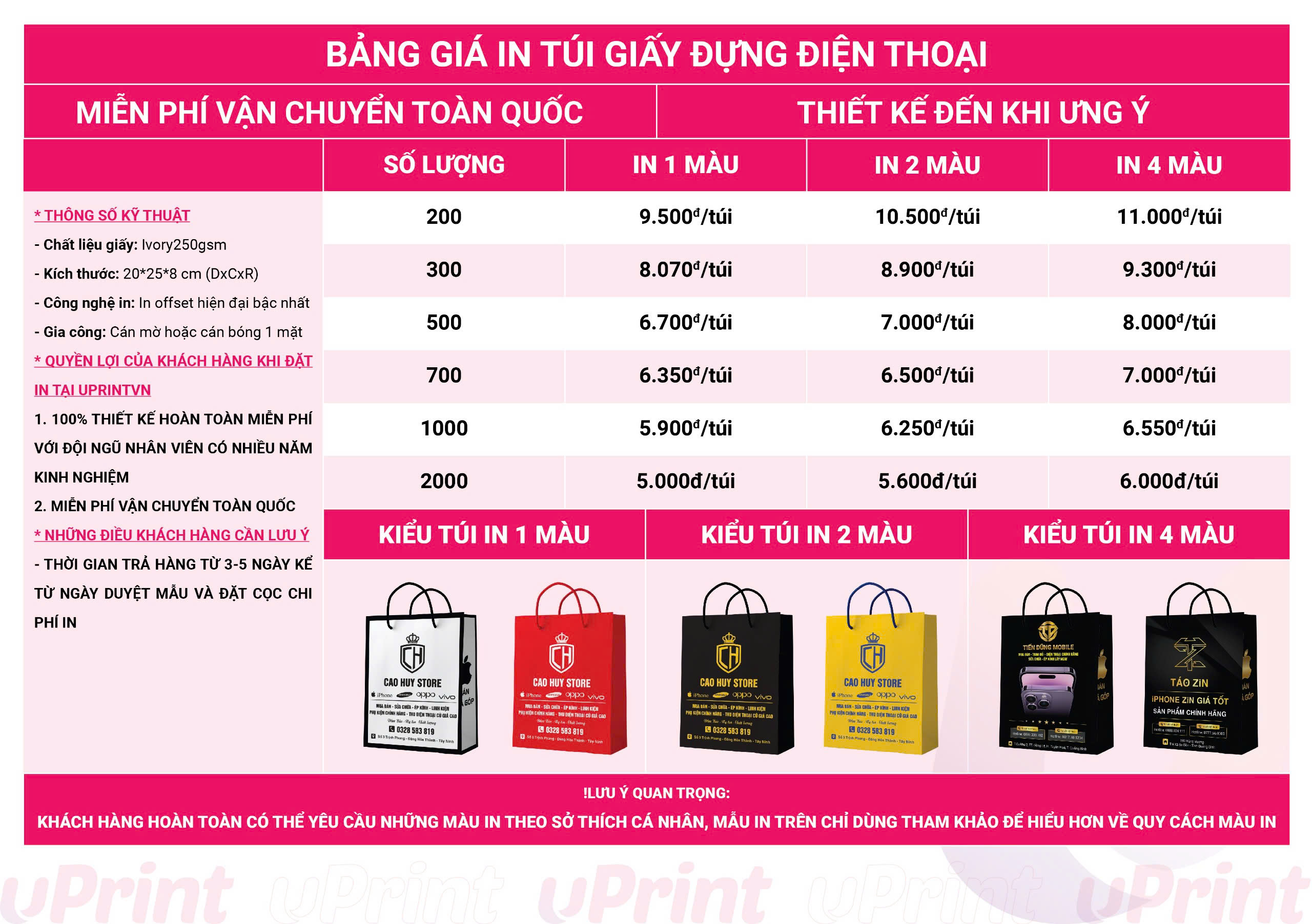 Bảng giá in túi đựng điện thoại tại công ty uPrint Bảng giá in túi đựng điện thoại tại công ty uPrint