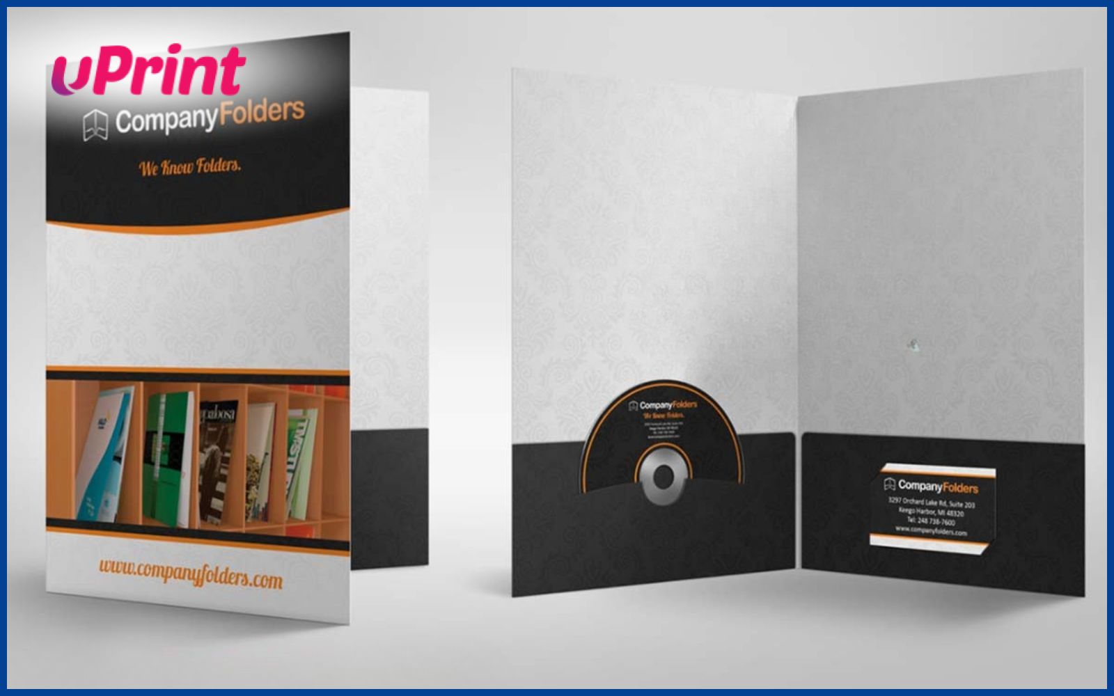 In folder kẹp tài liệu chứa card visit và đĩa CD
