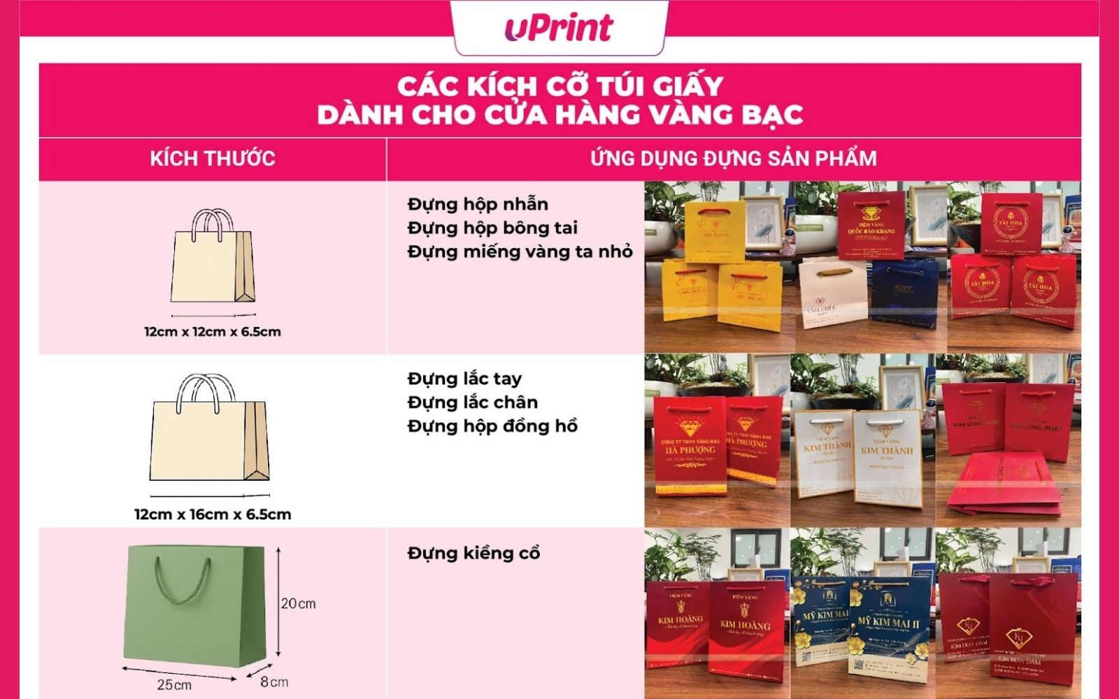 Kích thước in ấn túi giấy tiệm vàng Kích thước in ấn túi giấy tiệm vàng