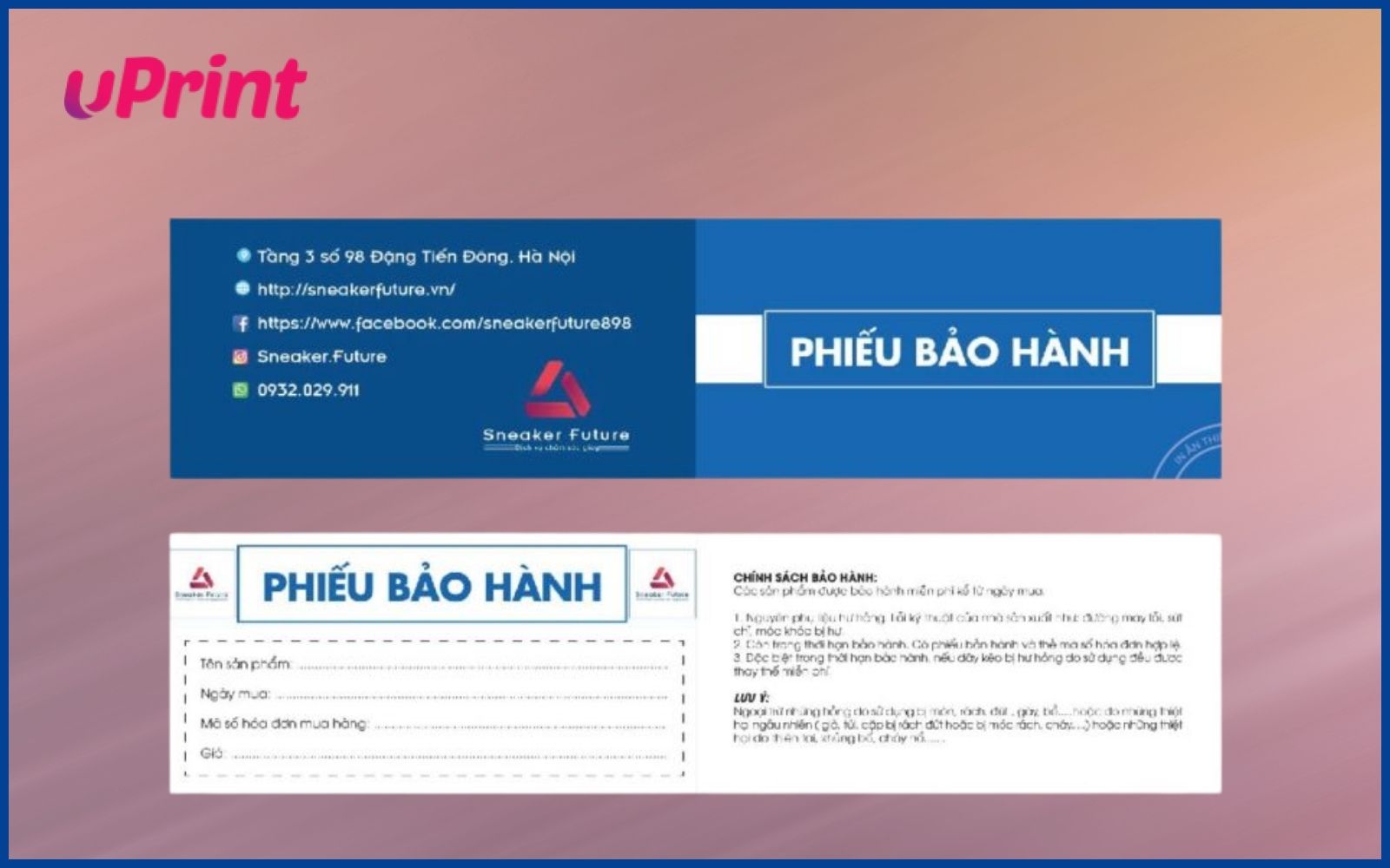in phiếu bảo hành theo yêu cầu cho sản phẩm dạng gấp