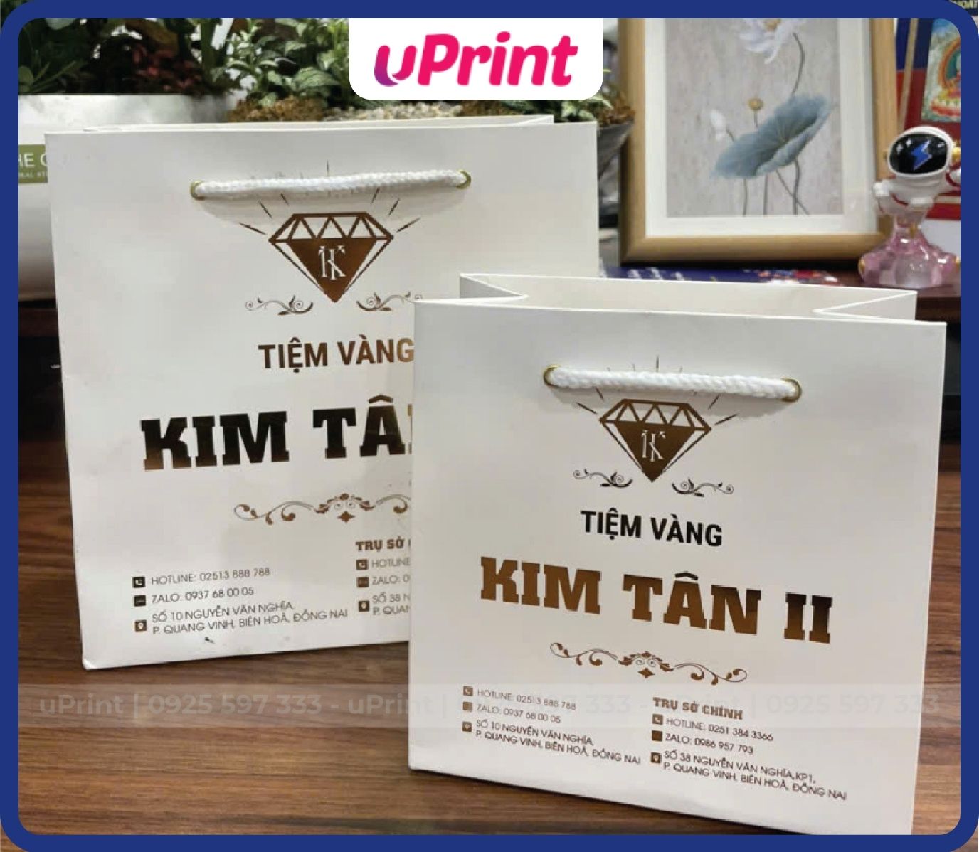 in túi giấy đựng trang sức vàng bạc