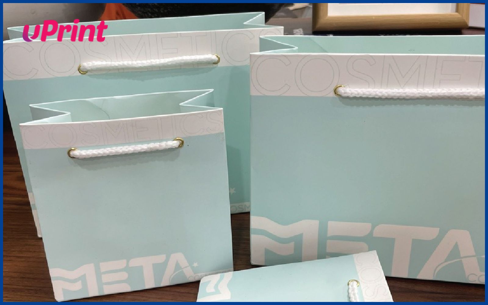 Mẫu in túi giấy màu xanh nhã nhặn spa META Mẫu in túi giấy màu xanh nhã nhặn spa META