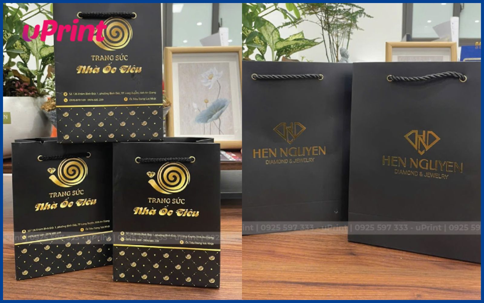 Mẫu in túi giấy đựng trang sức vàng bạc tone đen Mẫu in túi giấy đựng trang sức vàng bạc tone đen