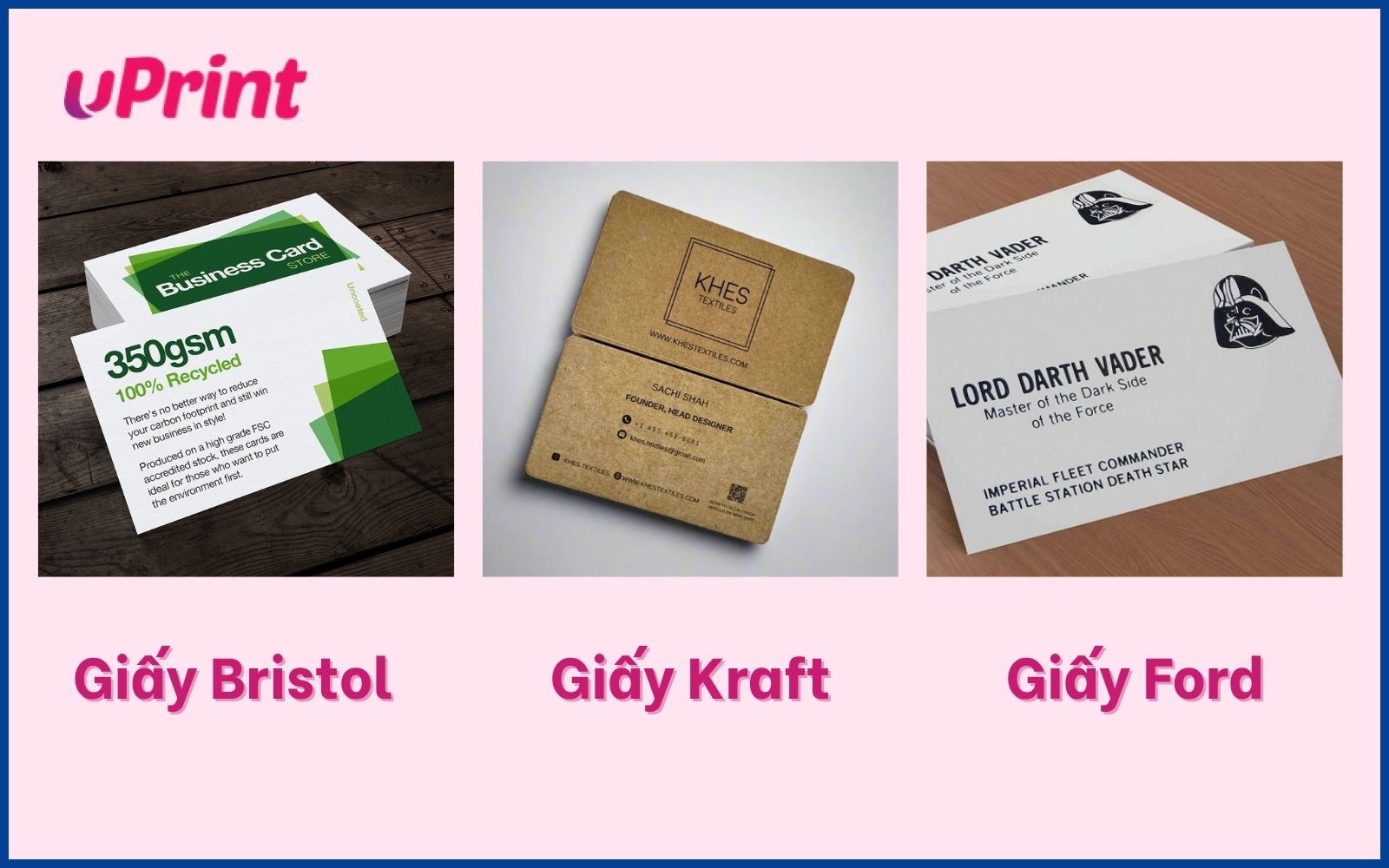 Giấy Bristol, giấy Kraft, giấy Ford in danh thiếp