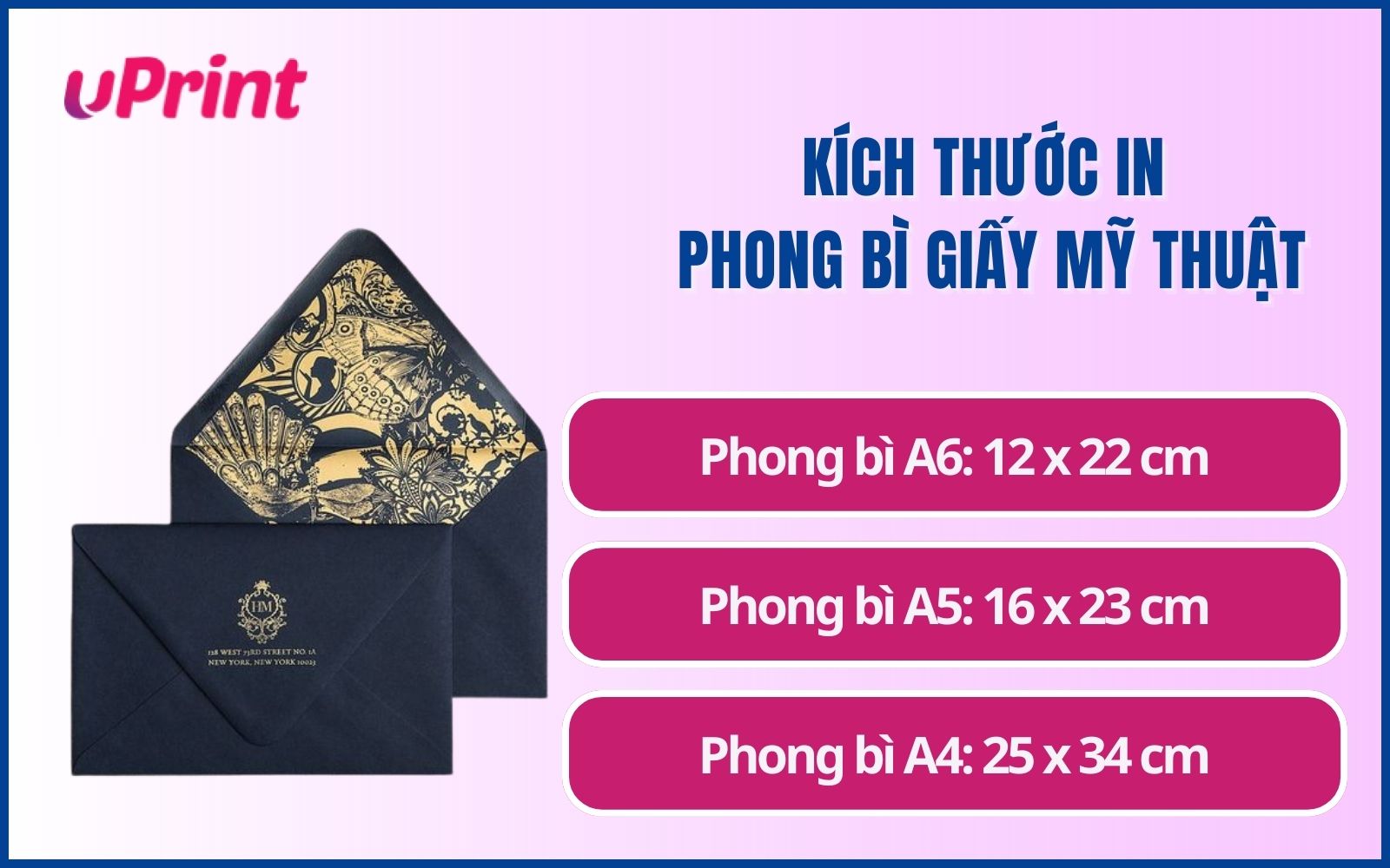 Các kích thước in phong bì giấy mỹ thuật tại uPrint