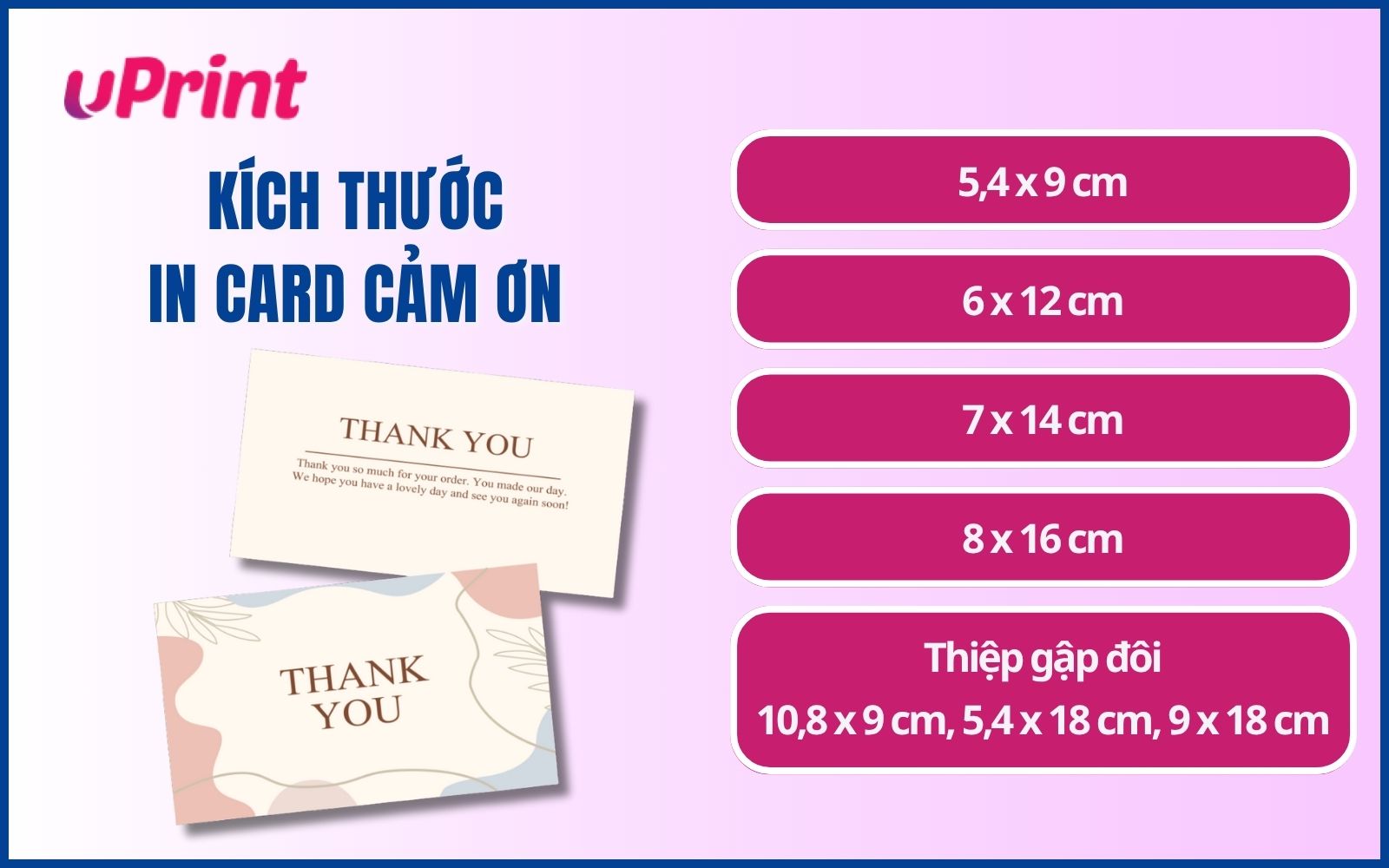 Kích thước in card cảm ơn khách hàng chuẩn
