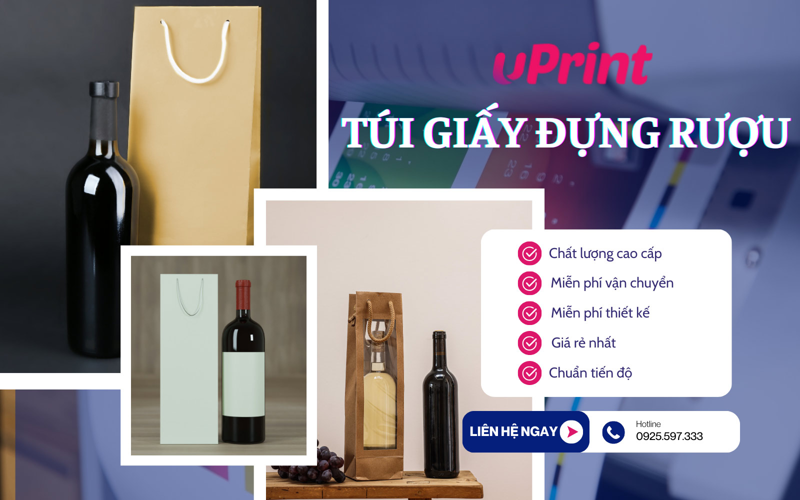 In túi giấy đựng rượu vang chất lượng, theo yêu cầu tại uPrint