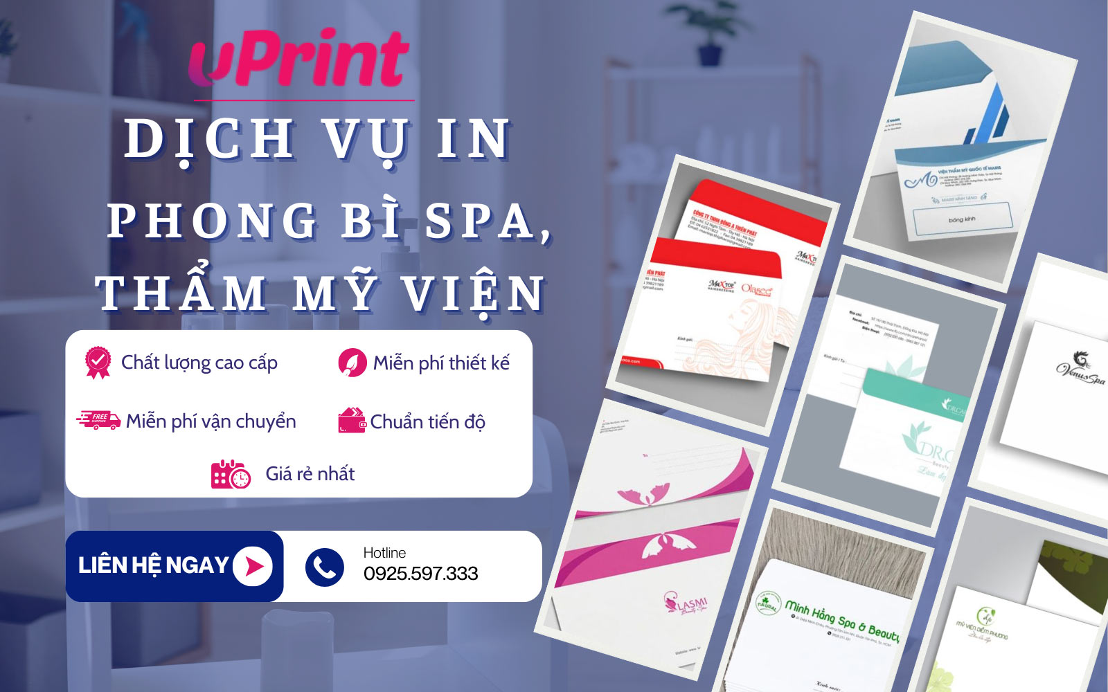 Dịch vụ thiết kế miễn phí, in phong bì spa thẩm mỹ giá tốt tại uPrint