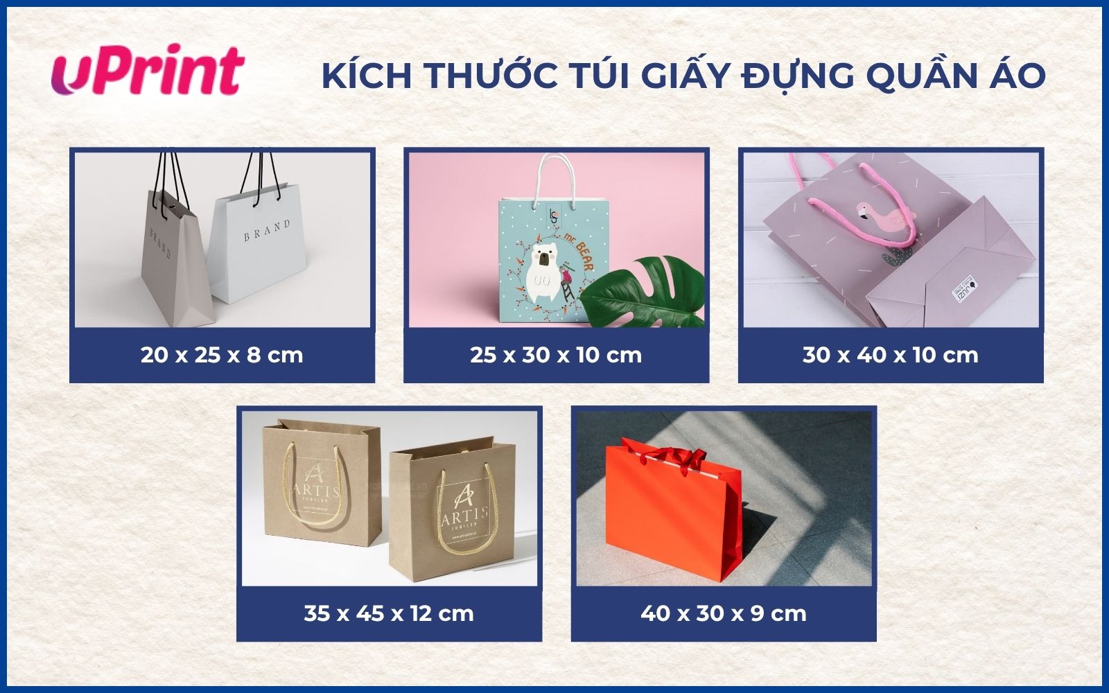 Một số kích thước túi giấy shop thời trang