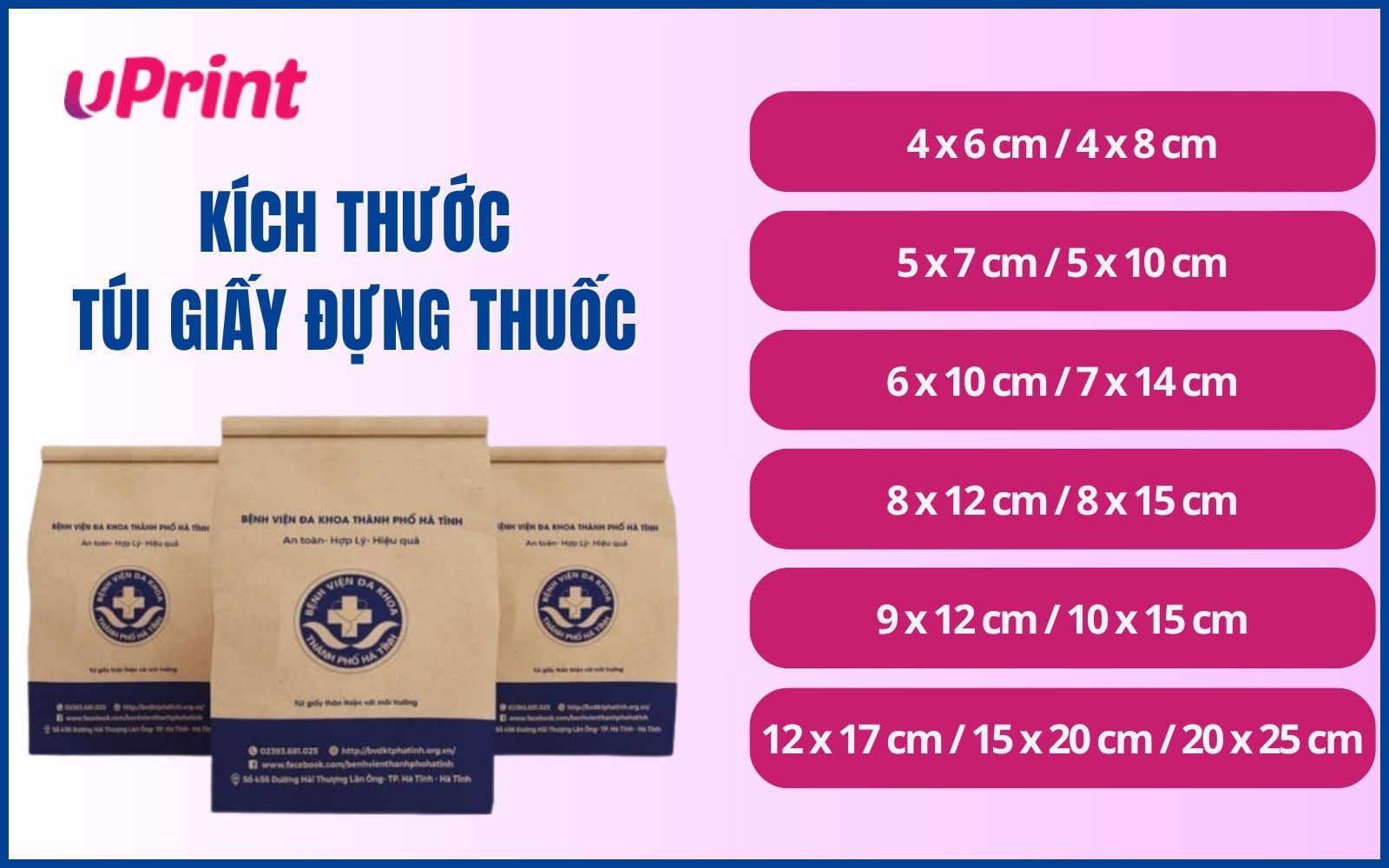 Kích thước túi giấy đựng thuốc