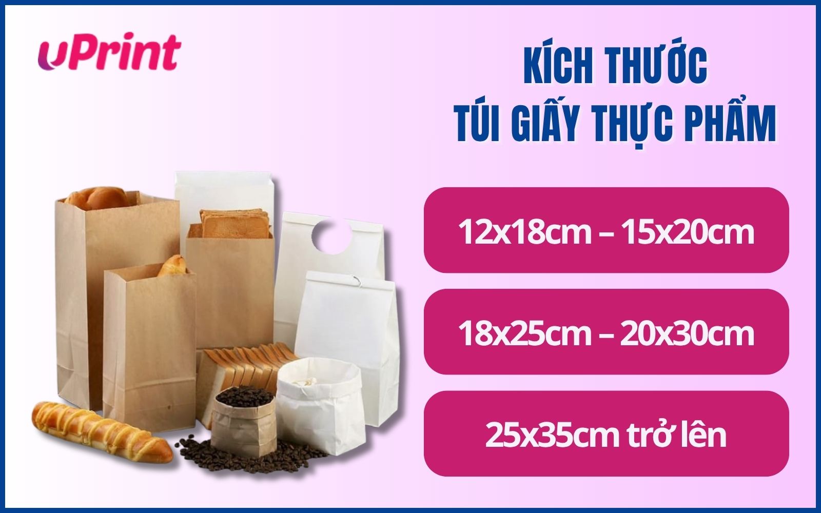 Kích thước túi giấy đựng thực thực phẩm