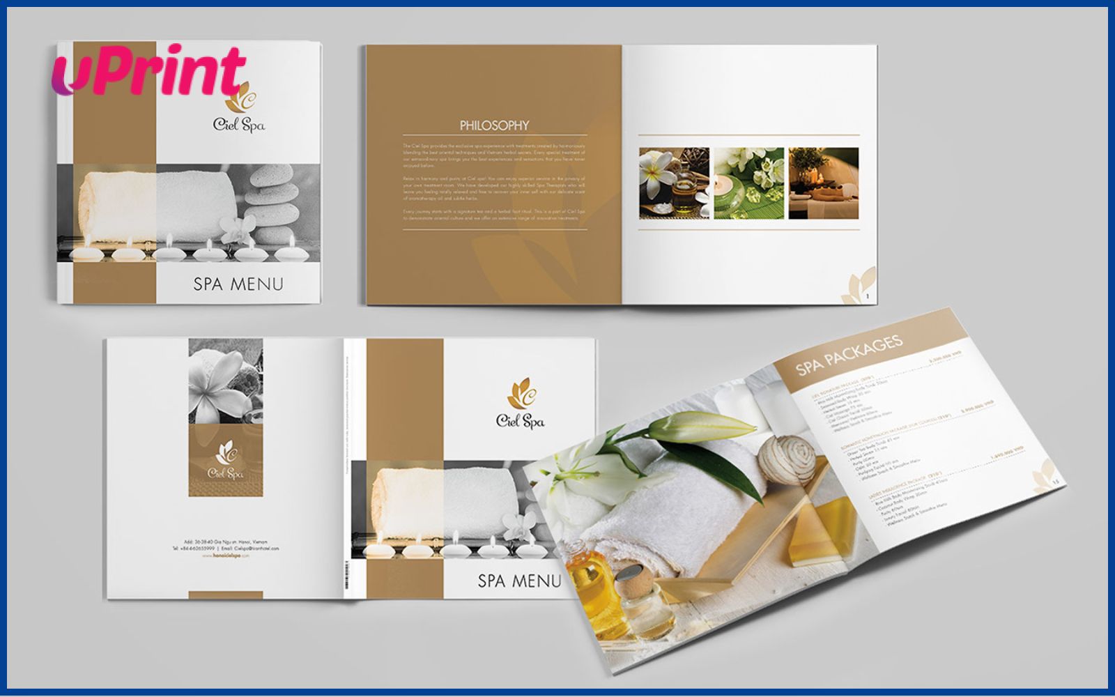 Mẫu in catalogue spa màu nâu