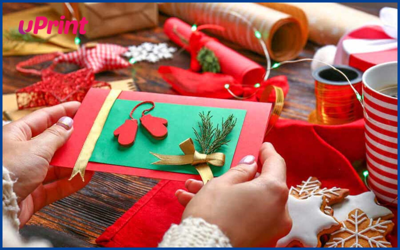 Mẫu in bao thư Noel handmade kèm ruy băng và nơ nhỏ