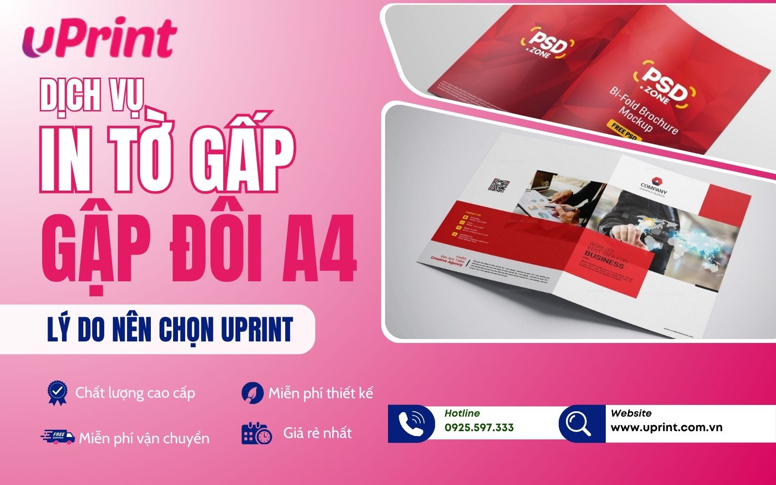 uPrint đơn vị in tờ gấp đôi chất lượng cao, đáp ứng mọi yêu cầu về thời gian và chi phí Xưởng in tờ gấp đôi A4 giá rẻ, lấy liền uPrint