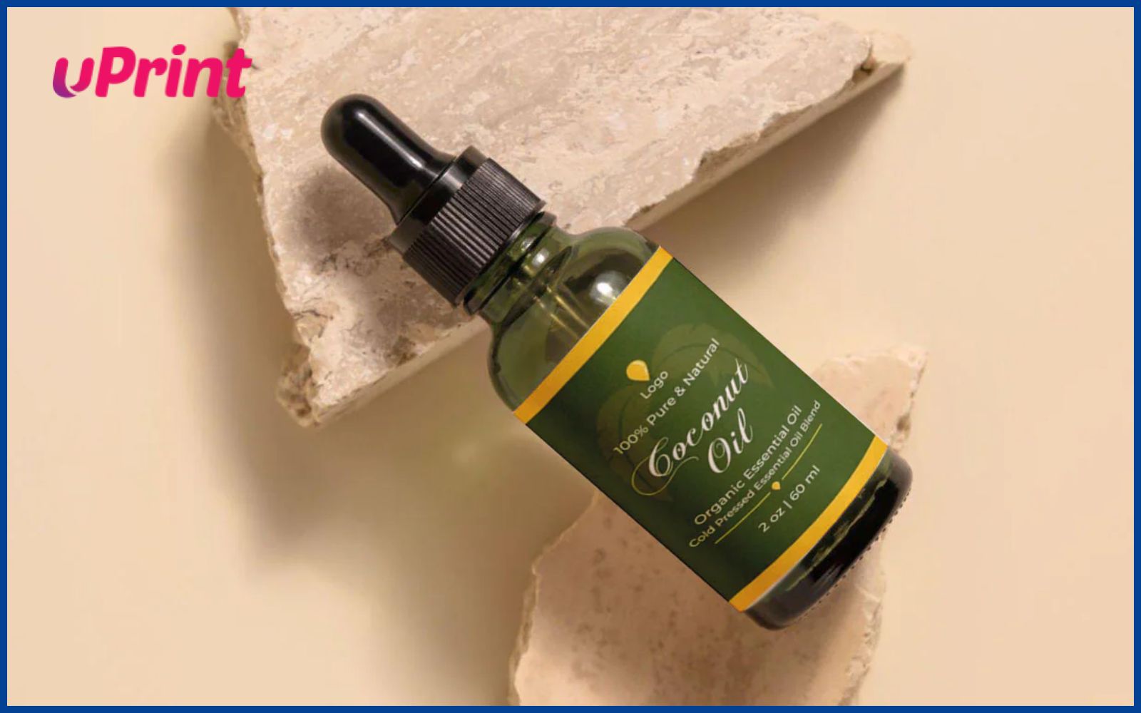 Mẫu thiết kế tem nhãn tinh dầu thiết kế nền xanh tươi mát