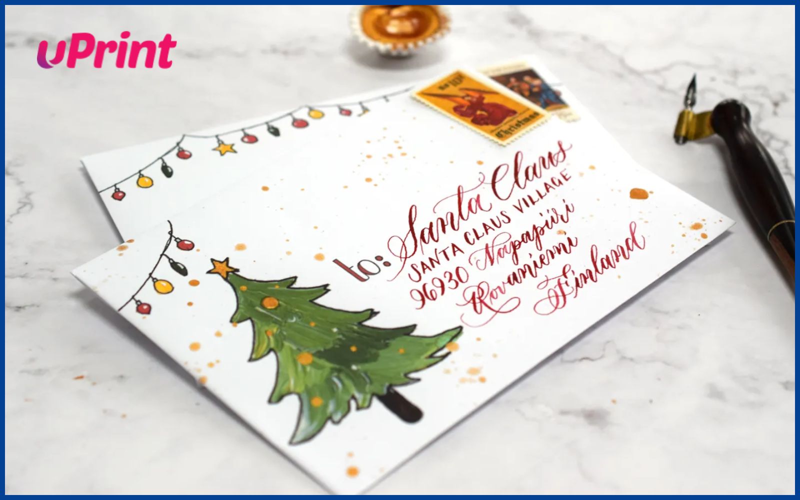 Kiểu in phong bì Noel hình cây thông cute